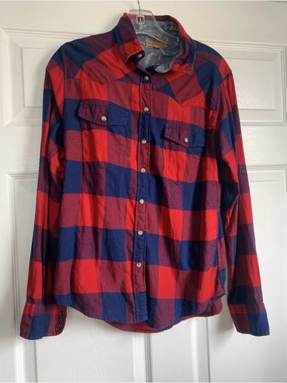 Jachs Girlfriend Women's Red & Navy Buffalo Plaid Flannel Shirt - Size S